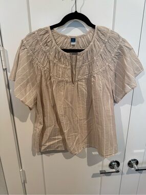 Old Navy: Beige Cream Striped Short-Sleeve Peasant Top